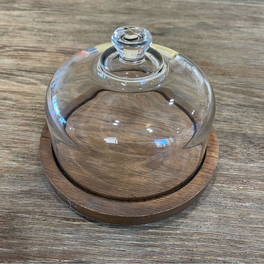 Vintage Teak Wood Dome Top Small Cake/ Cheese Dessert Plate/Serving Dish